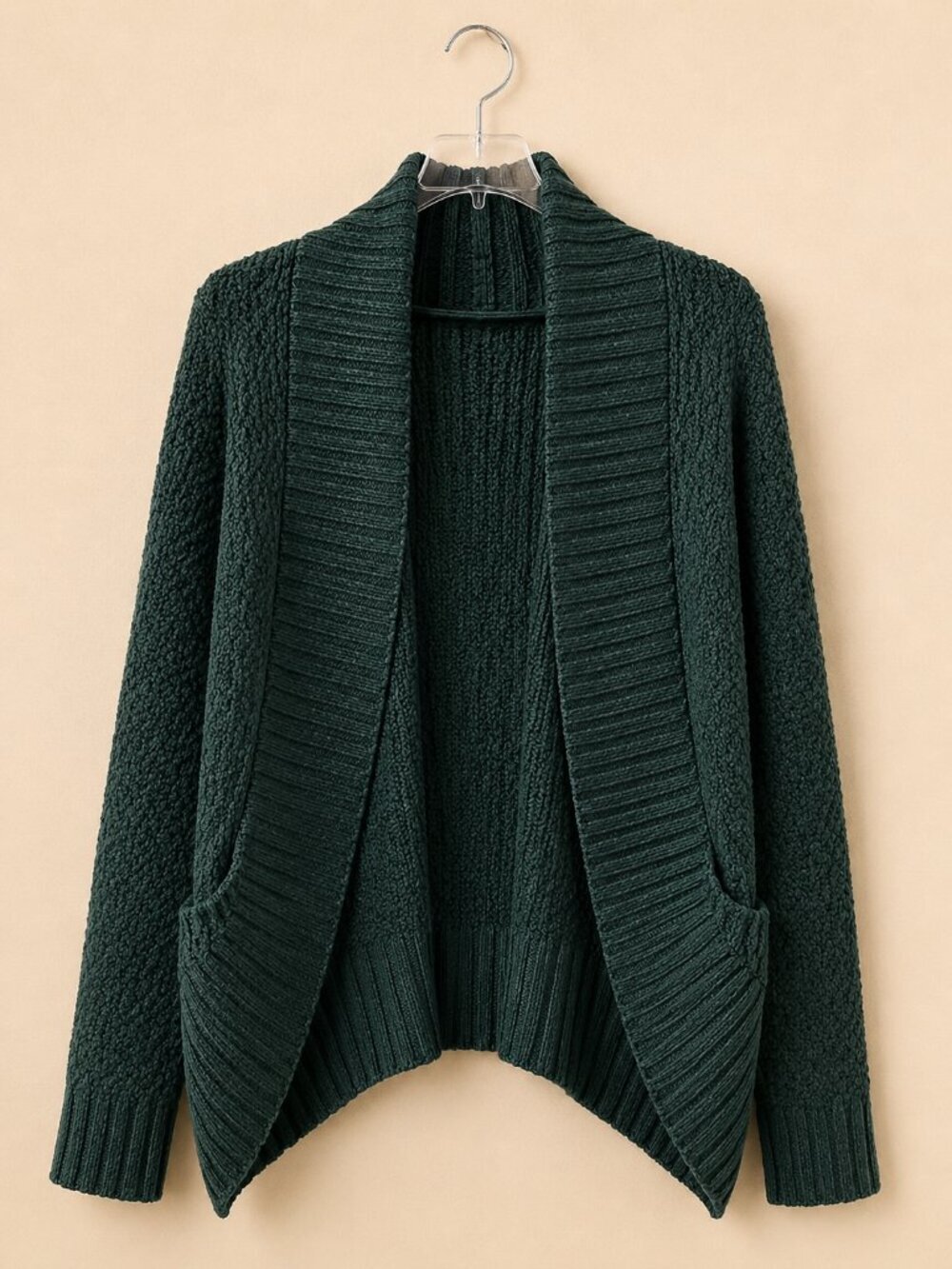 silence + noise Forest Green Open-Front Shawl Collar Cardigan Sz XS
